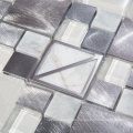 Glass Mixed Metal and Stone Small Square Mosaic Tiles